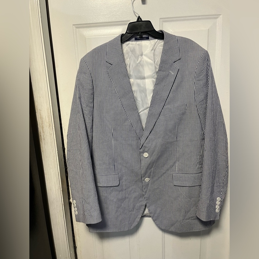 Alan Flusser Navy and White Striped Blazer